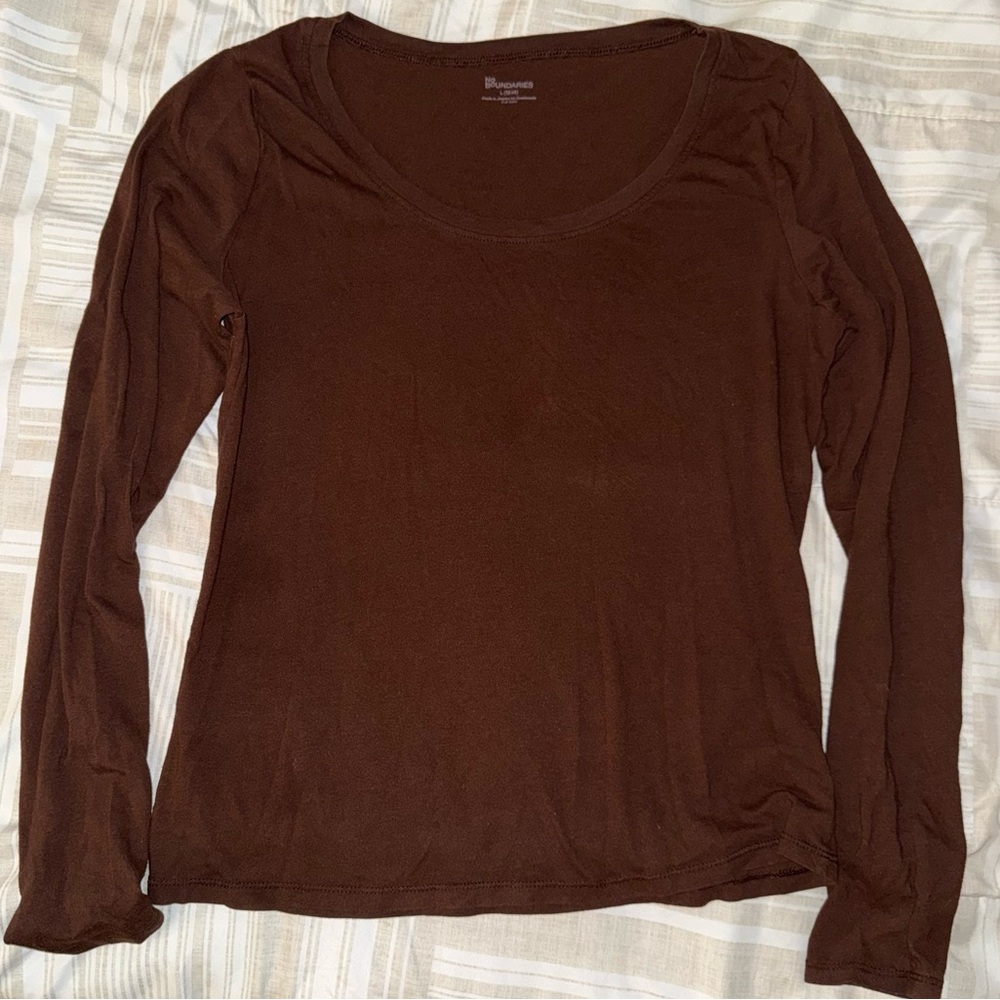 No Boundaries Scoop Neck Long Sleeve Top - Brown
